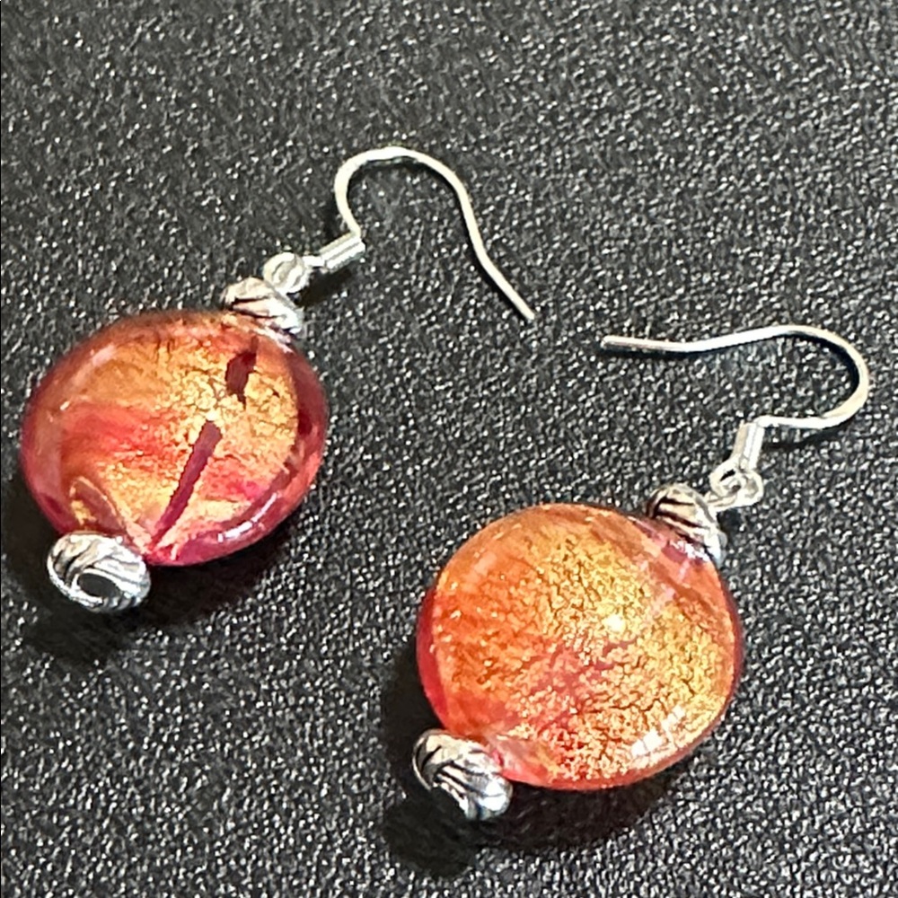Murano Glass Silver Tone Drop Wire Back Earrings - Picture 9 of 13